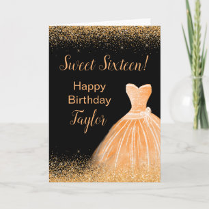 Carte Robe Orange Faux Parties scintillant Douce 16 Anni