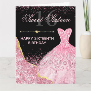 Carte Robe rose Aquarelle Bord glam Sweet 16 Anniversair