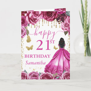 Carte Robe Rose Fuchsia Peau Noire Princesse Anniversair