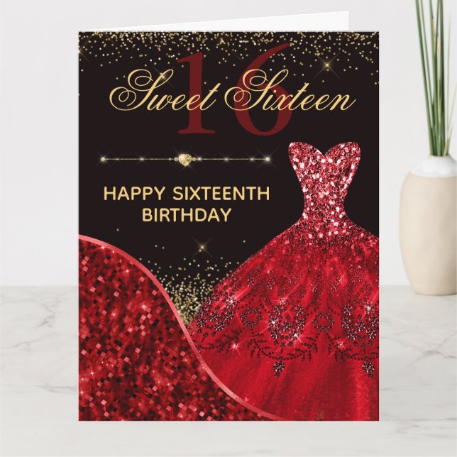 Carte Robe Rouge Aquarelle Douce 16 Anniversaire (Devant)