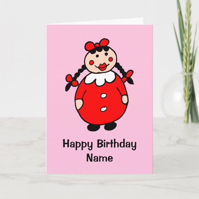 Carte Robe rouge fille mignonne Caricature des cheveux n (Devant)