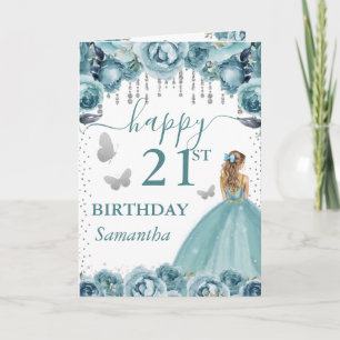 Carte Robe Turquoise Princesse Blonde Anniversaire