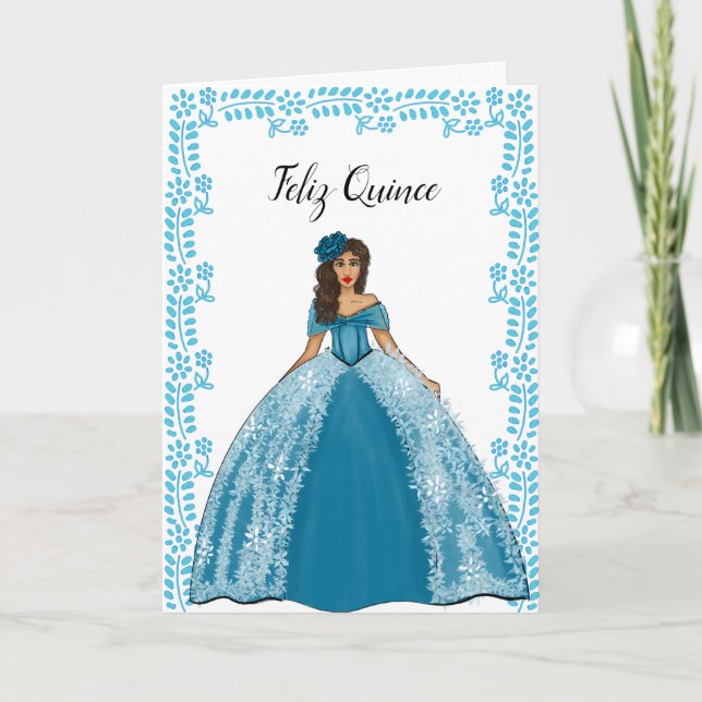 Carte Robe Vintage bleue Quinceanera Anniversaire (Devant)