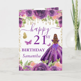 Carte Robe violette Red Haired Princesse Anniversaire