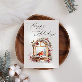 Carte Robin Bird Winter Window Business Christmas Card