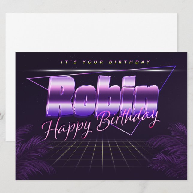 Carte Robin Name Prénom lila retro Map Anniversaire (Devant / Derrière)