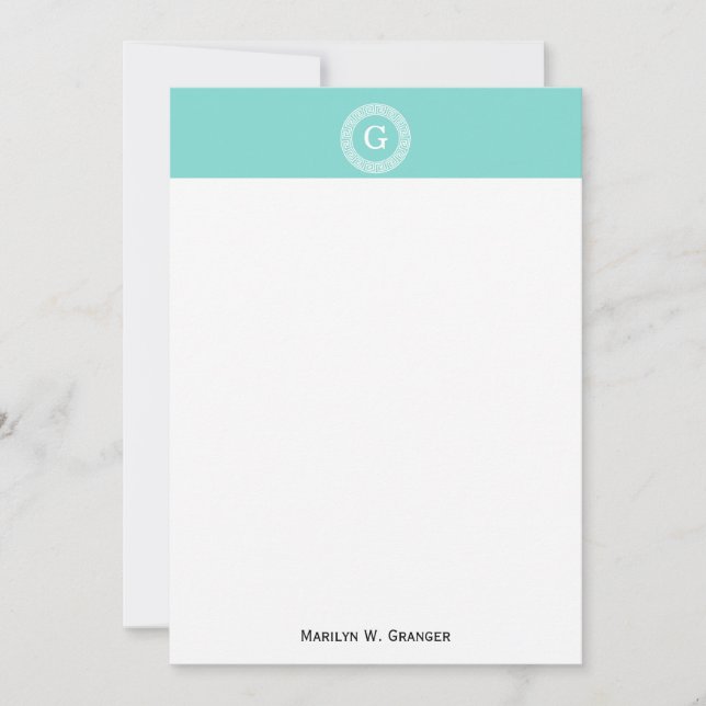 Carte Robin Oeuf Wht Grille Grecque Cadre Rnd Initial Mo (Devant)