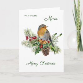 Carte Robin, saint, pin - Maman Noël