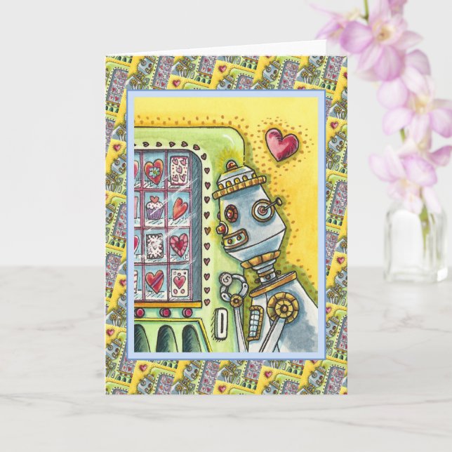 CARTE ROBOT À LA RECHERCHE D'AMOUR FOURNISSEUR DE COEUR  (Orchidée)