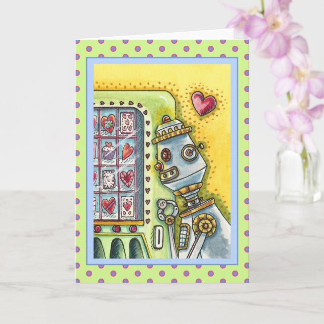 CARTE ROBOT À LA RECHERCHE D'AMOUR FOURNISSEUR DE COEUR  (Orchidée)