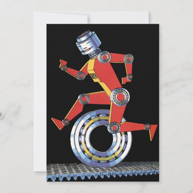 Carte Robot de science-fiction vintage à roues (Devant)