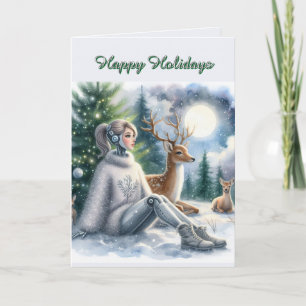 Carte Robot Joyeuses Fêtes Tech Girl 