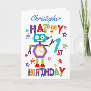 Carte Robot mignon 1er anniversaire
