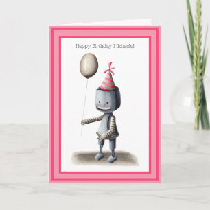 Carte Robot mignon avec ballon Anniversaire personnalisé