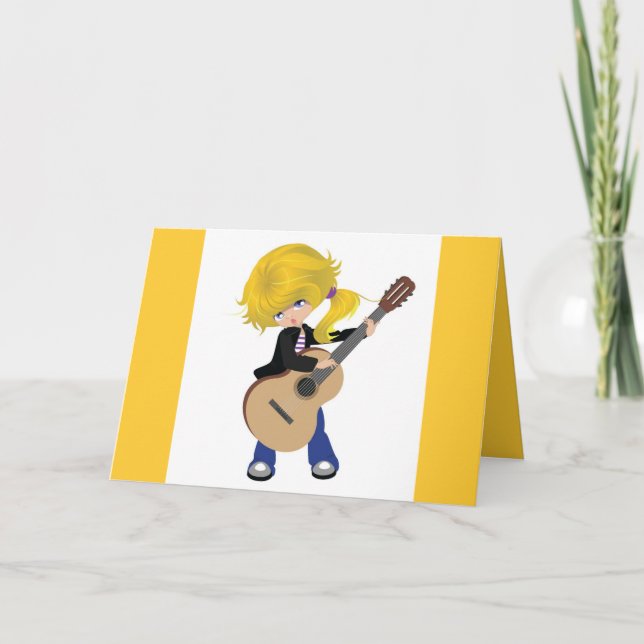 Carte roche blonde mignonne de guitare de la fille (Devant)