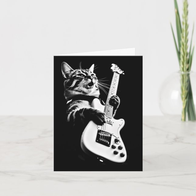 Carte Rock Chat Jouer Guitare - Funny Guitare Chat 1 (Devant)