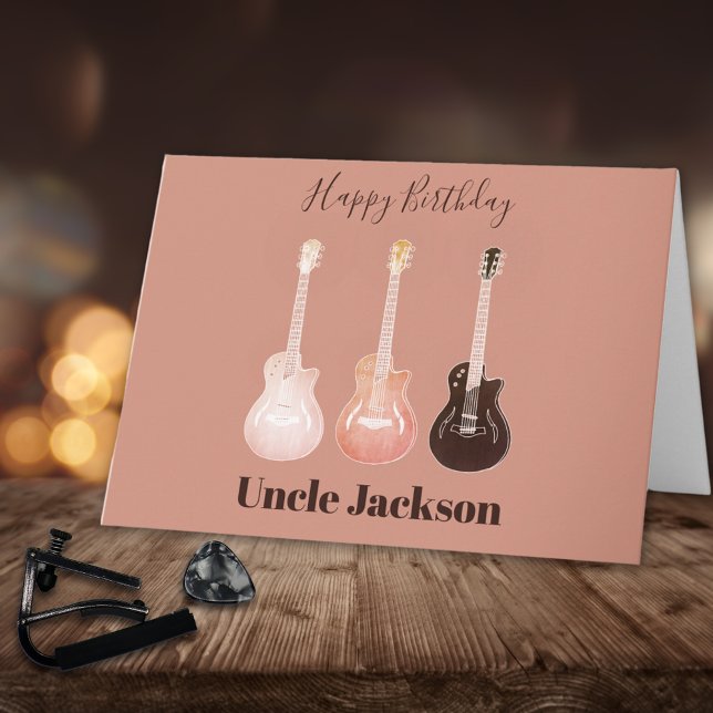 Carte Rock n Roll Rustic Guitares Personnaliser oncle (Happy birthday uncle rustic guitar personalized birthday greetings card for guitarists musicians )