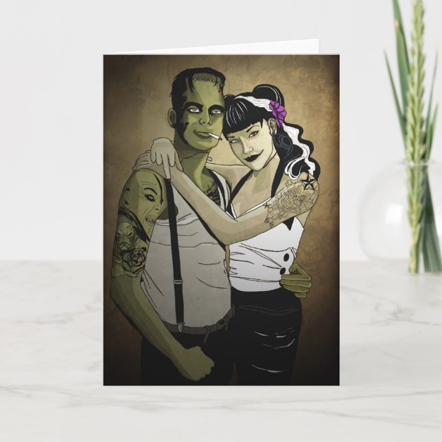 Carte Rockabilly Frank et jeune mariée (Devant)