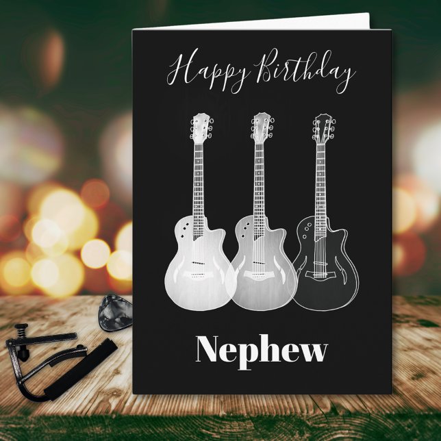 Carte Rockstar Guitares Monochromatiques Nephew (Guitar happy birthday nephew cool black and white greetings card)
