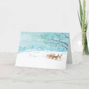 Carte Roe Deer Group en hiver paysage neige salutation