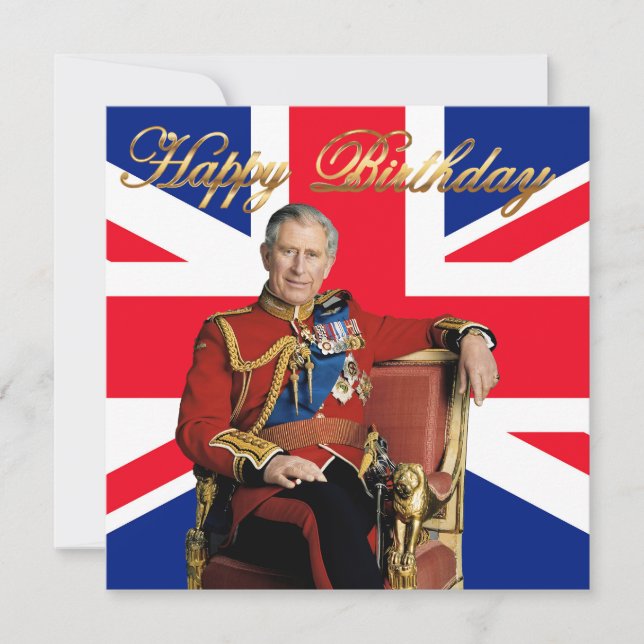 Carte Roi Charles III avec drapeau britannique Joyeux an (Devant)