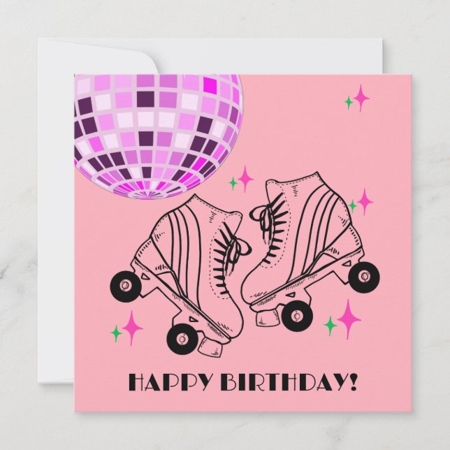Carte Roller Skates Derby Patinage rose Disco Anniversai (Devant)