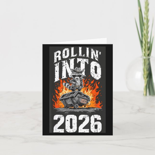 Carte Rollin Into 2026 Raccoon Funny Dumpster Fire 2025  (Devant)