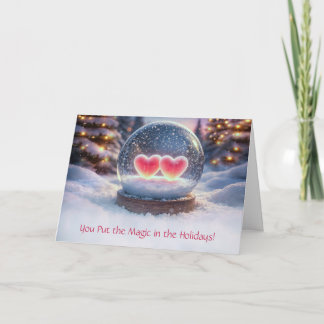 Carte Romance de Noël Deux cœurs Gant de neige dans un