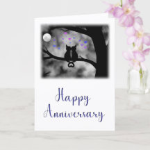 Romantic Cat Anniversary Card Under Moon          