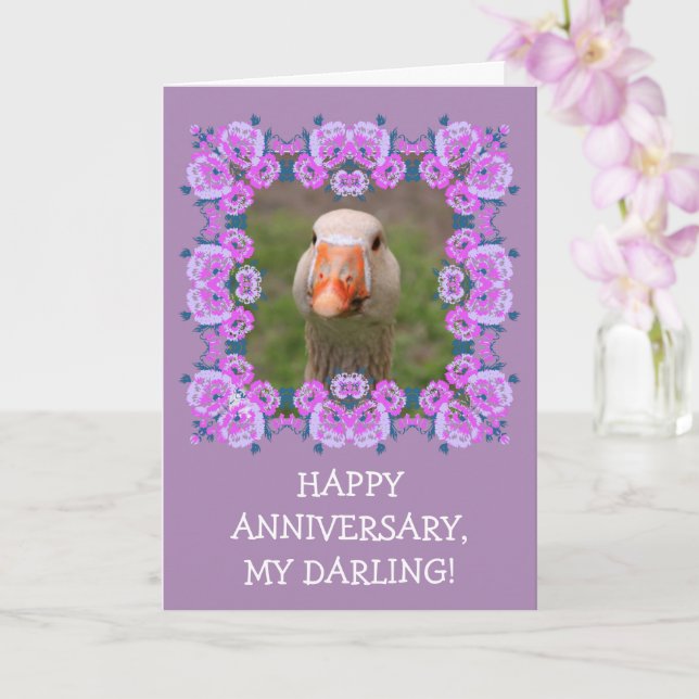 Carte Romantic Funny Goose Anniversaire (Orchidée)