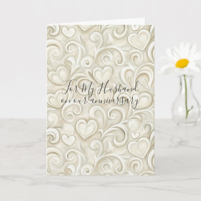 Carte Romantic I Love You Anniversary Cream Hearts (Petite plante)