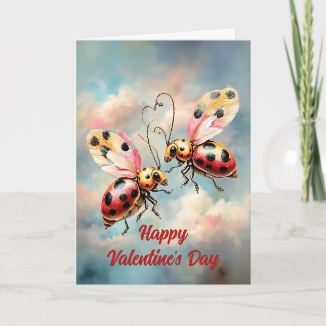 Carte Romantic Ladybugs in Flight (Devant)