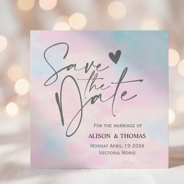 Carte Romantic Pastel Save The Dates – Soft Pink & Blue  (#SaveTheDate
#CalligraphyWedding
#MinimalWedding
#RomanticWedding
#ElegantStationery
#ModernBride
)