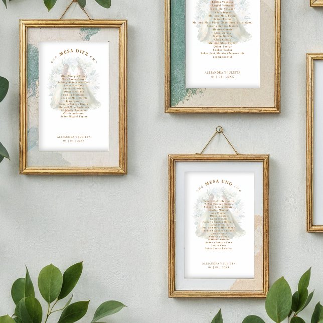 Carte Romantic Spanish Quinceañeras Twins Dolls in Green (Romantic Spanish Quinceañeras Twins Dolls in Green and Brown Shades Table Names Cards and Place Card)