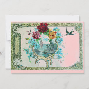 Carte ROMANTICA 3 Fleur Bleu Rose Fête de Mariage