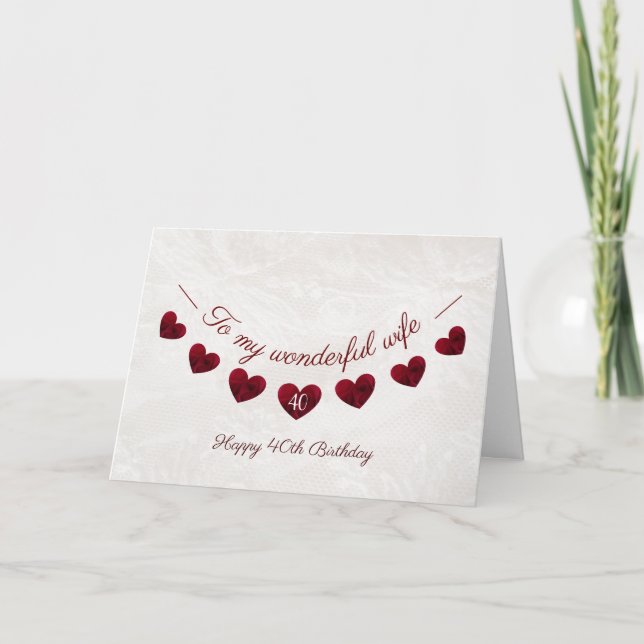 Carte Romantique 40e anniversaire Red Heart Bunting femm (Devant)