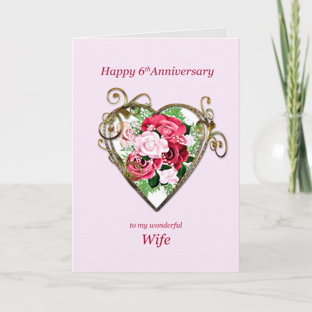 Carte Romantique 6e anniversaire Mariage Roses peints (Devant)