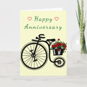 Carte romantique Anniversaire avec Vélo Fleurs