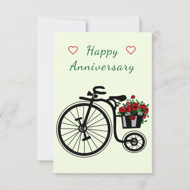 Carte romantique Anniversaire avec Vélo Fleurs (Devant)