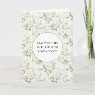 Carte Romantique Blush White Rose Floral Stripes Mariage