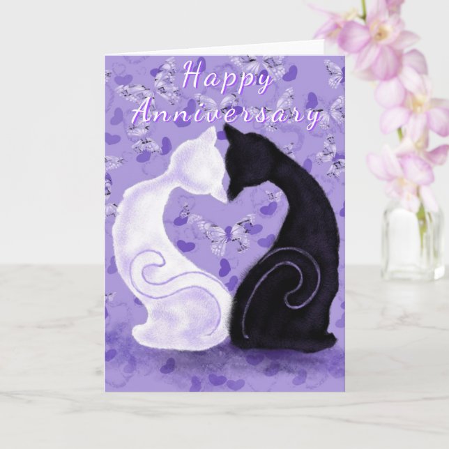 Carte romantique Couple Chat Anniversaire (Orchidée)