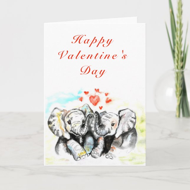 Carte Romantique Couple Elephant Valentine's Day C (Devant)