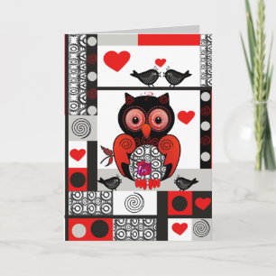 Carte romantique de Saint-Valentin avec le hibou