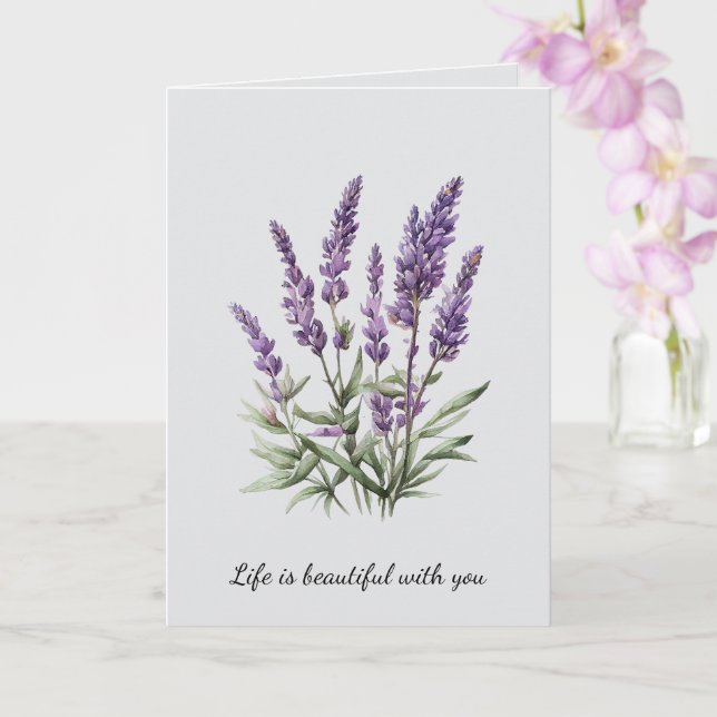 Carte Romantique Gris Violet Lavande Fête des mariées fl (Orchidée)