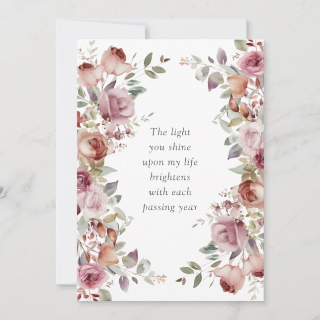 Carte Romantique Mauve Floral Mariage Anniversaire (Devant)