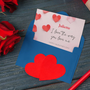 Carte romantique rose et coeur rouge Saint-Valenti