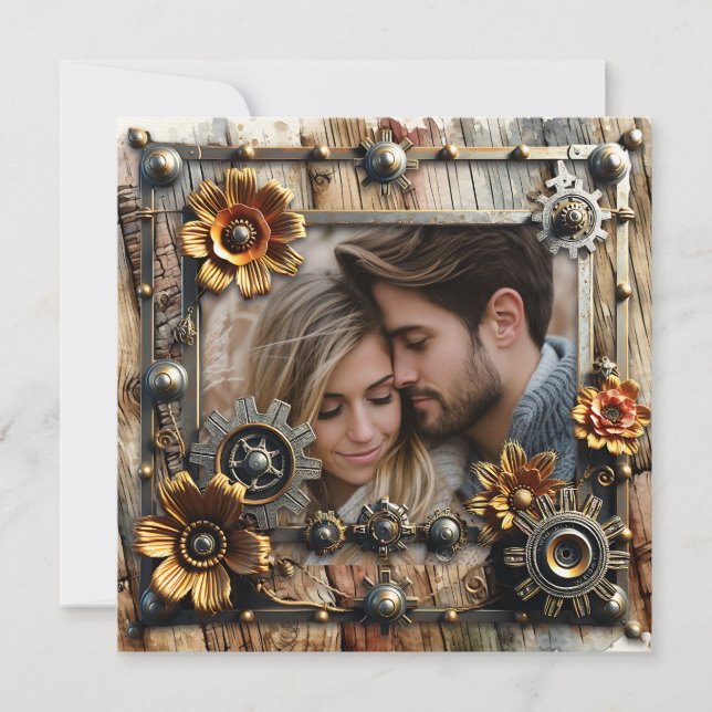 Carte Romantique Steampunk Mariage personnalisé (Devant)