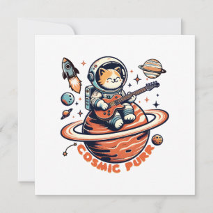 Carte Ronron cosmique - Chat guitariste astro