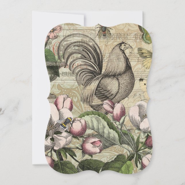 Carte Rooster Garden Flower Papillon Art (Devant)