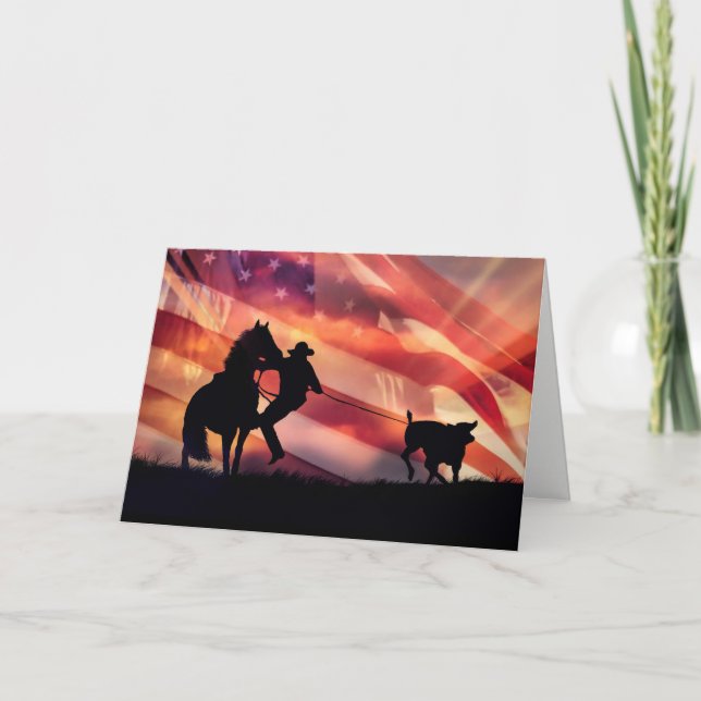 Carte Roping American Cowboy avec cheval et Steer (Devant)